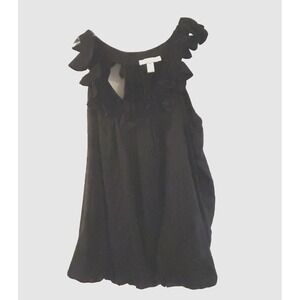 Trinity Women's Large Silk + Cotton Black Sleeveless Ruffle Shoulder Neck CUTE